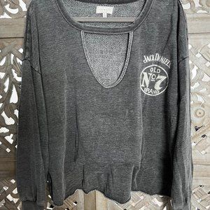 Lucky Brand Grey Jack Daniels Whiskey Pullover Cutout Keyhole Sweatshirt XL